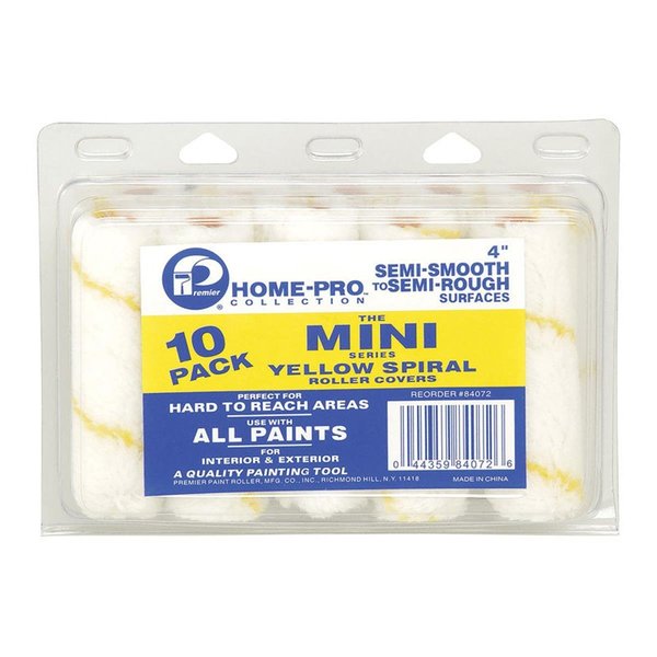 Premier 4 in. Mini Paint Roller Cover for Smooth; Semi-Smooth Yellow - Pack of 10 1898808